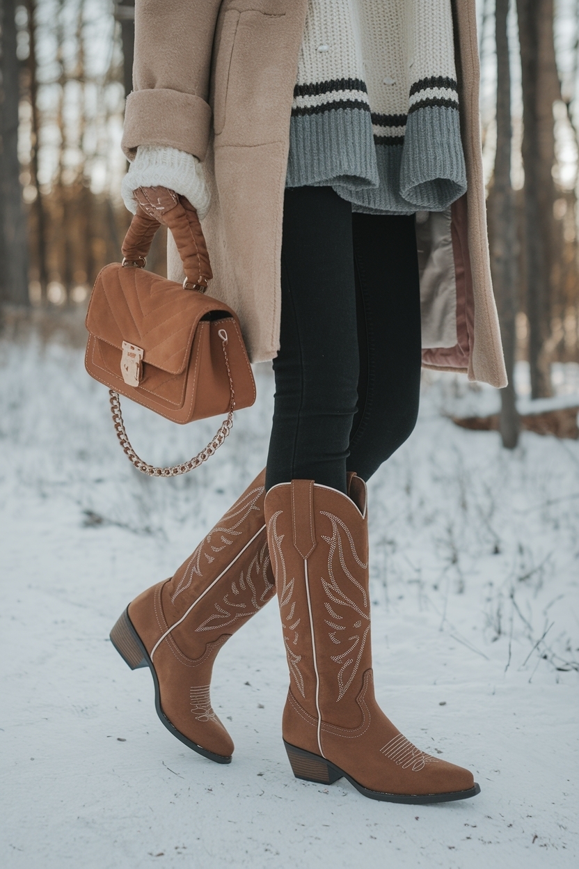 Brown Cowboy Boots Outfit Winter: Trendy Pairing Suggestions outfit idea