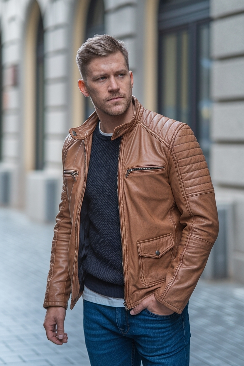 Brown Leather Jacket Outfit Men: Sophisticated Looks outfit idea