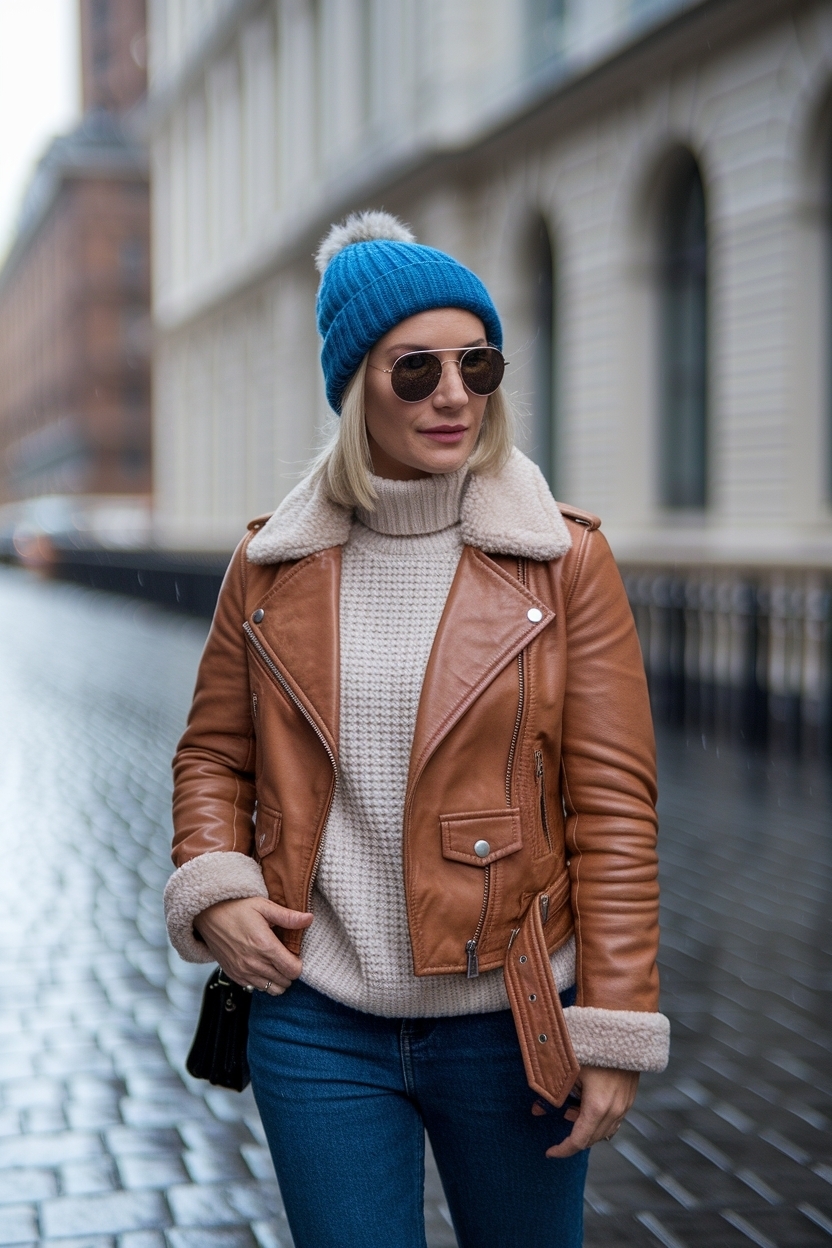 Brown Leather Jacket Outfit Winter: Timeless Layering Piece outfit idea