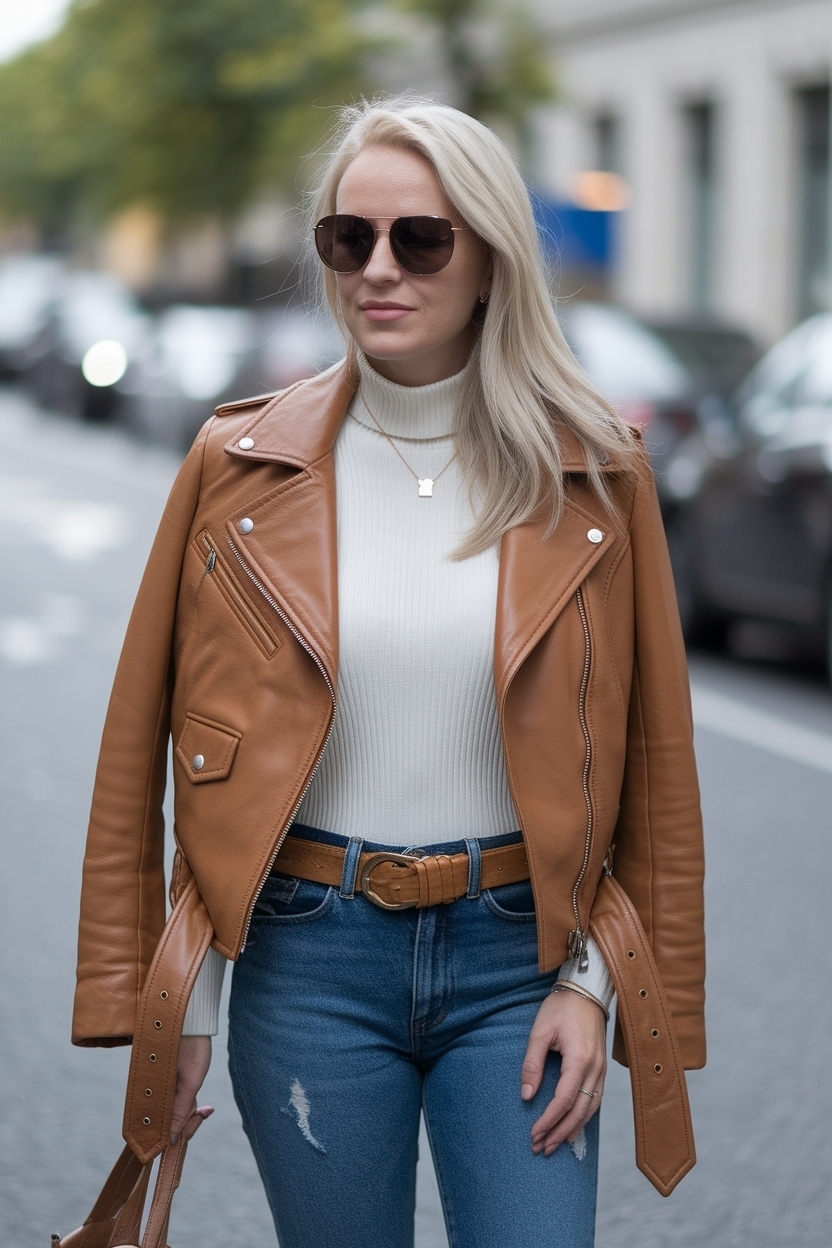 Brown Leather Jacket Womens Outfit: Fashion Forward Styles outfit idea
