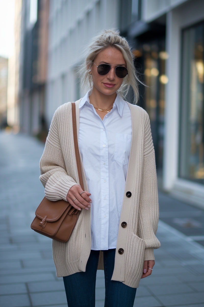Button Up Shirt Outfit Women Cardigan Styling Tips outfit idea