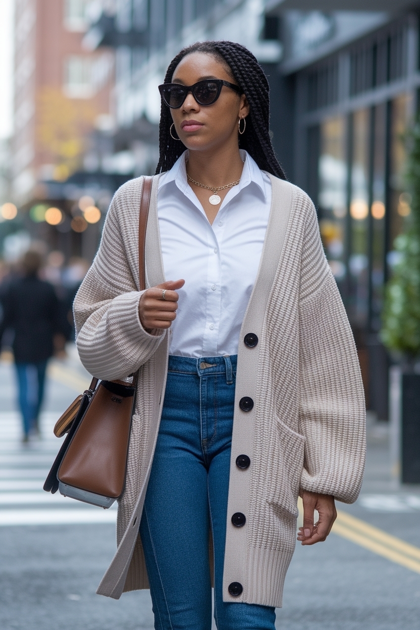 Cardigan and Shirt Outfit Black Women: Classic Combinations outfit idea