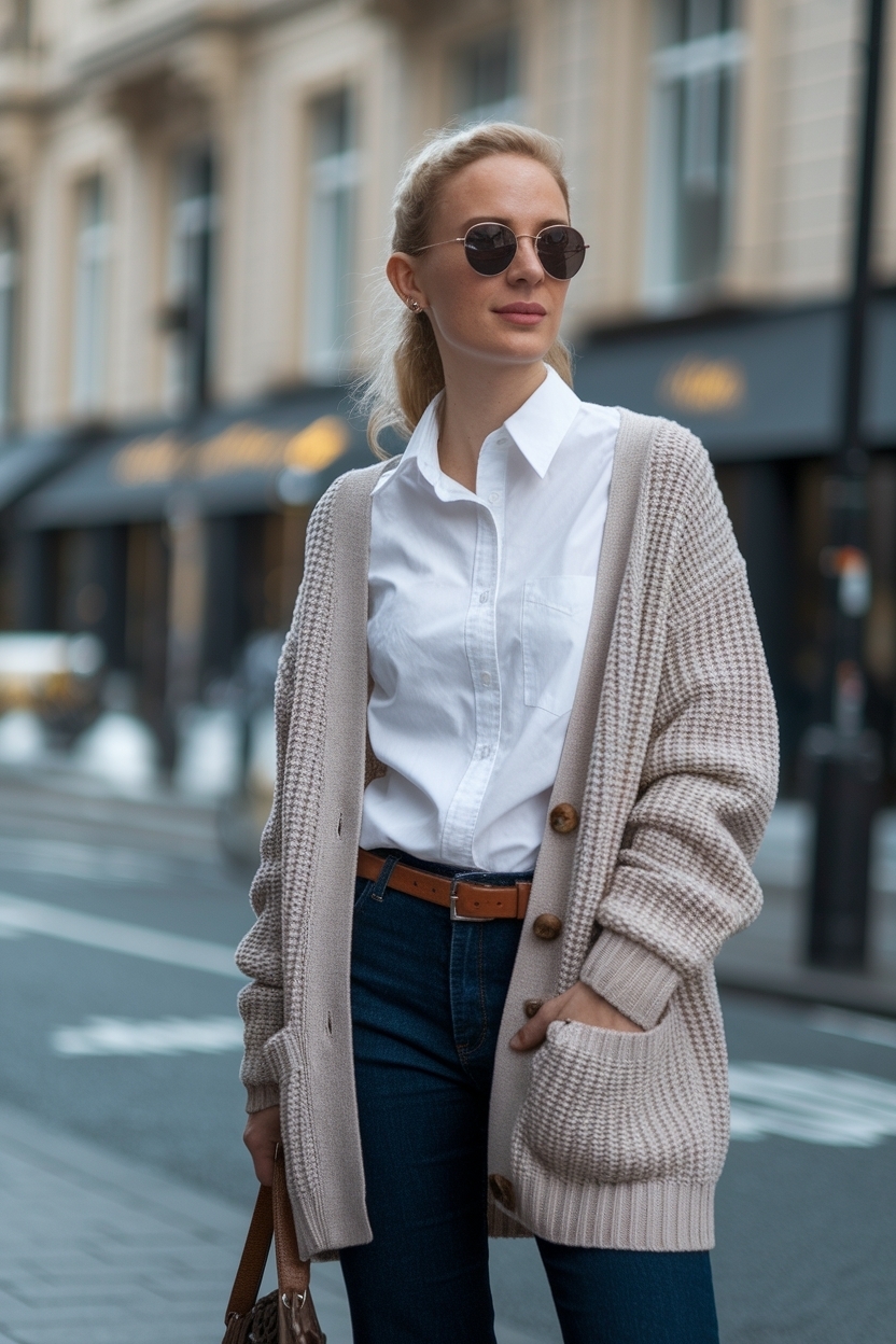 Cardigan and Shirt Outfit Women for Layered Elegance outfit idea