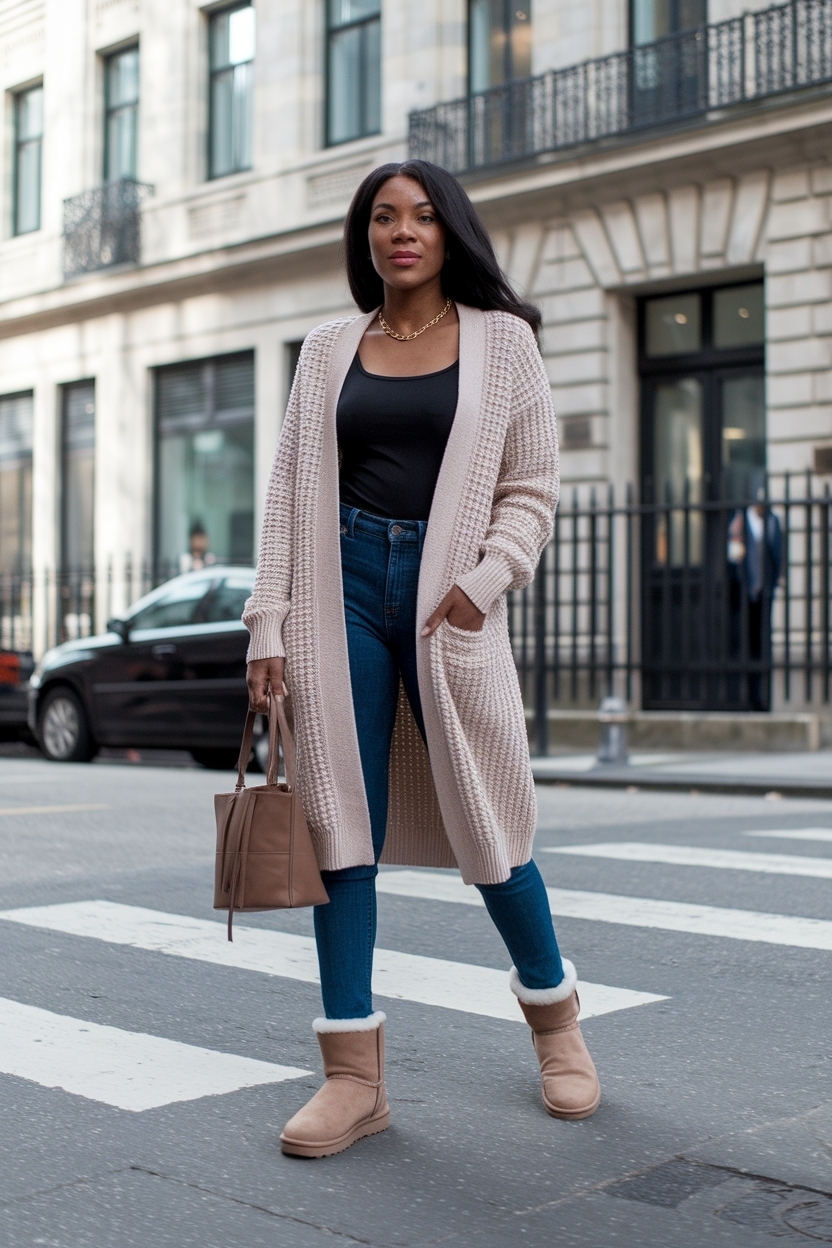 Cardigan and Uggs Outfit Black Women: Cozy Winter Vibes outfit idea