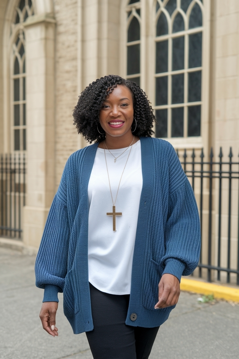 9. Stylish Cardigan Church Outfit Black Women Must-Have outfit idea
