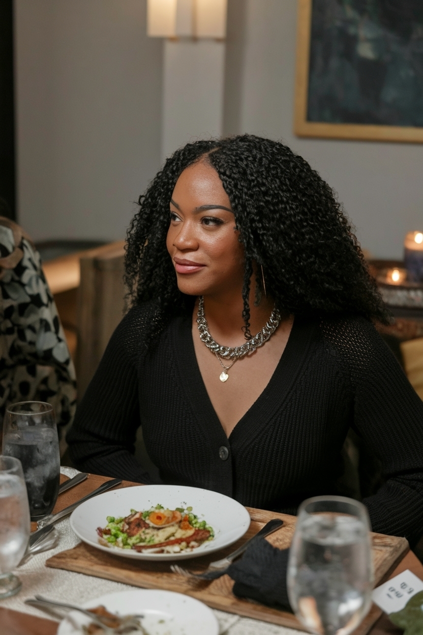 Cardigan Outfit Black Women Dinner: Evening Elegance Tips outfit idea