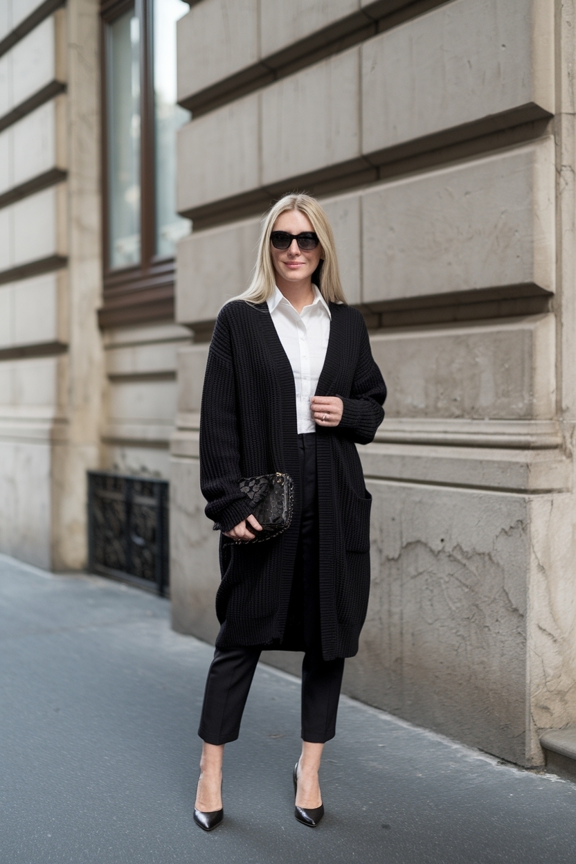 Cardigan Outfit Black Women Heels for Dressy Occasions outfit idea