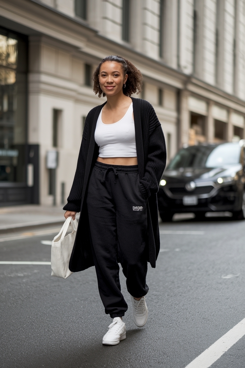 Cardigan Outfit Black Women Sweatpants for Laid-Back Days outfit idea
