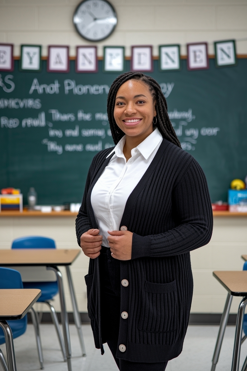 Cardigan Outfit Black Women Teacher for Classroom Chic outfit idea