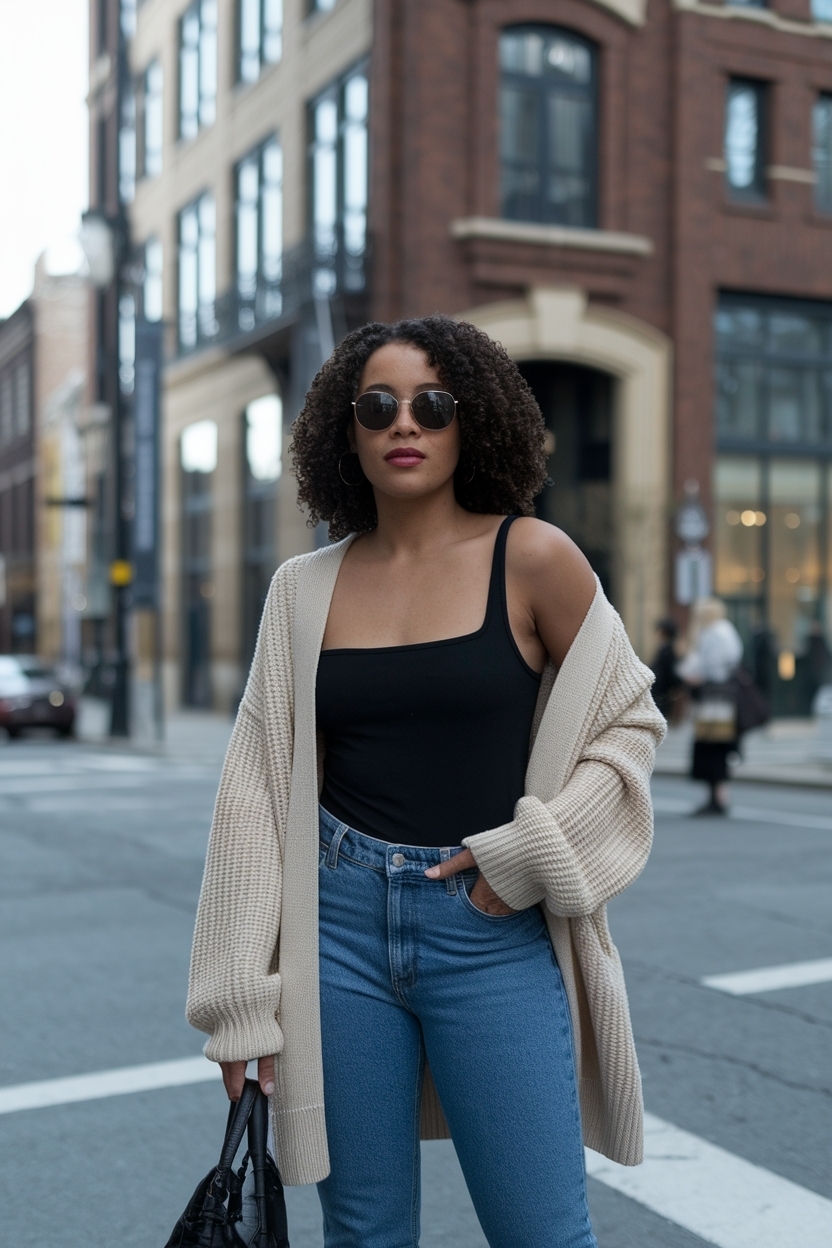 Cardigan Outfit Black Women with Jeans for Effortless Style outfit idea