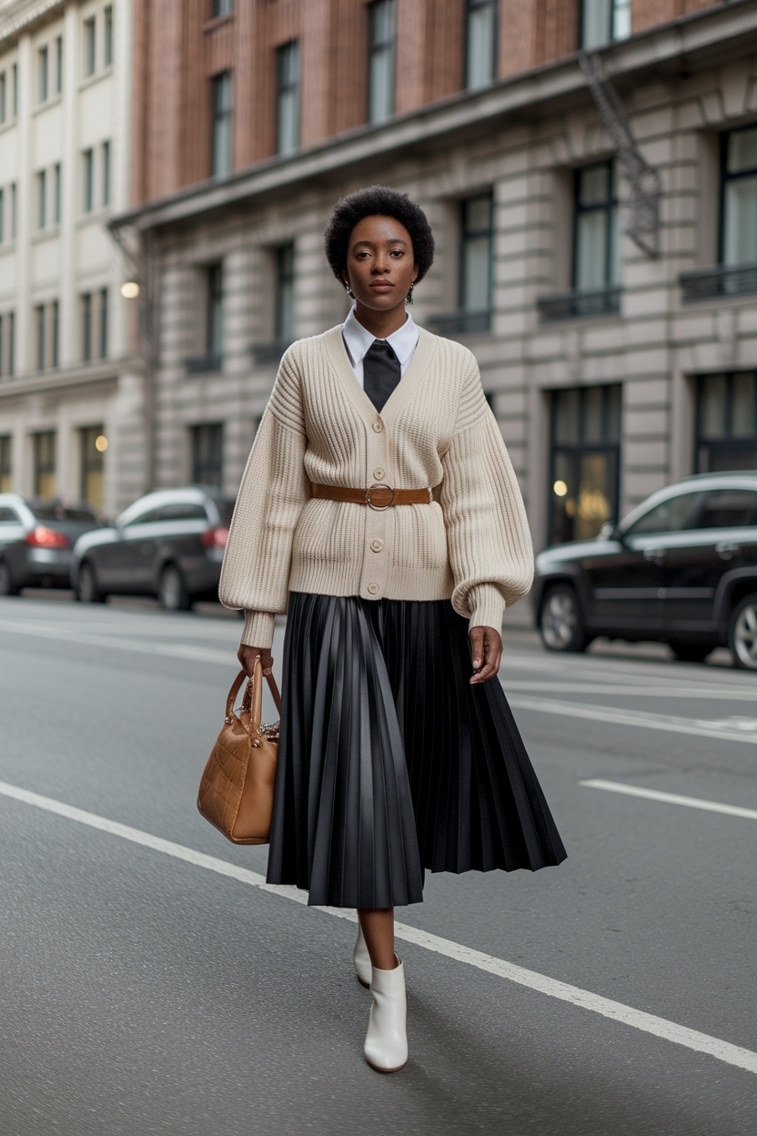 Cardigan Outfit with Skirt Black Women: Feminine Touch outfit idea