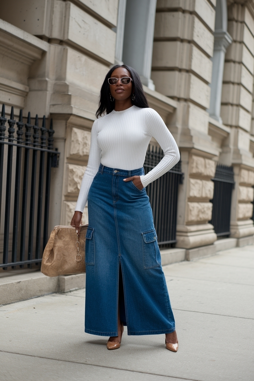 Cargo Denim Maxi Skirt Outfit Black Women: Bold Statements outfit idea