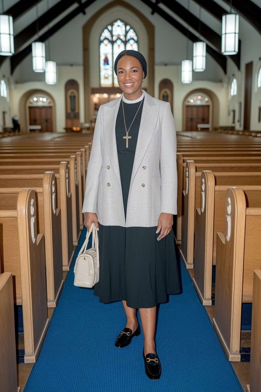 Comfortable Church Outfit Black Women with Loafers outfit idea