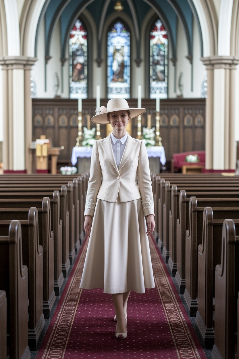 Elegant Church Outfit with Hat for Women outfit idea