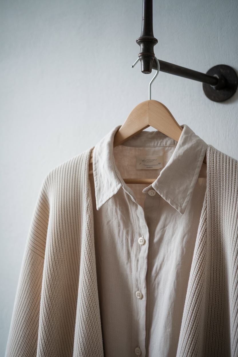Close Up of Linen Shirt Collar and Neutr: A Trendy Detail outfit idea