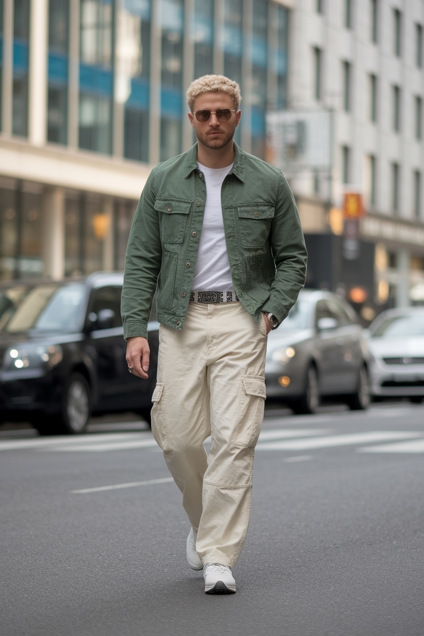 Cream Cargo Pants Outfit Men: Fresh and Neutral Styles outfit idea