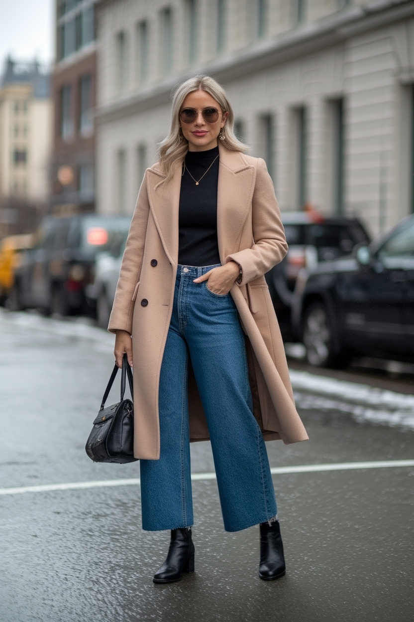 Cropped Wide Leg Jeans Outfit for a Trendy Winter Look outfit idea