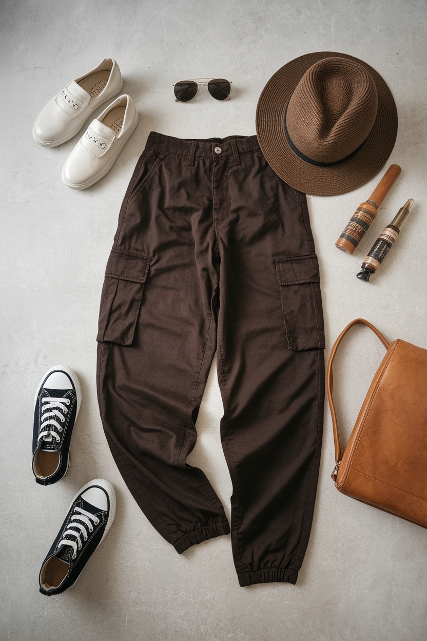 Dark Brown Cargo Pants Outfit: Earthy Tones for Fall outfit idea