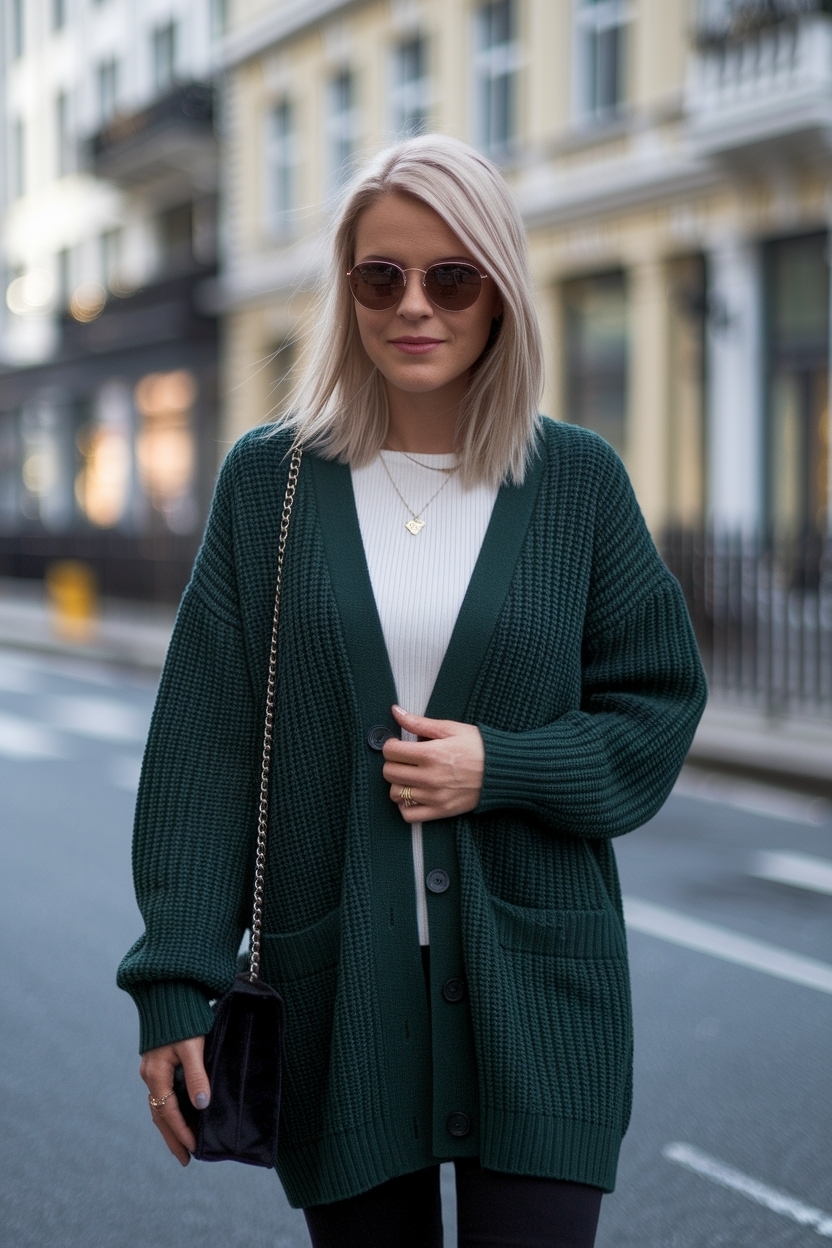 Dark Green Cardigan Outfit Women: Embrace Earthy Tones outfit idea