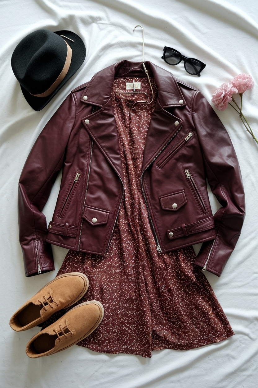 Dark Red Leather Jacket Outfit: Bold and Beautiful outfit idea