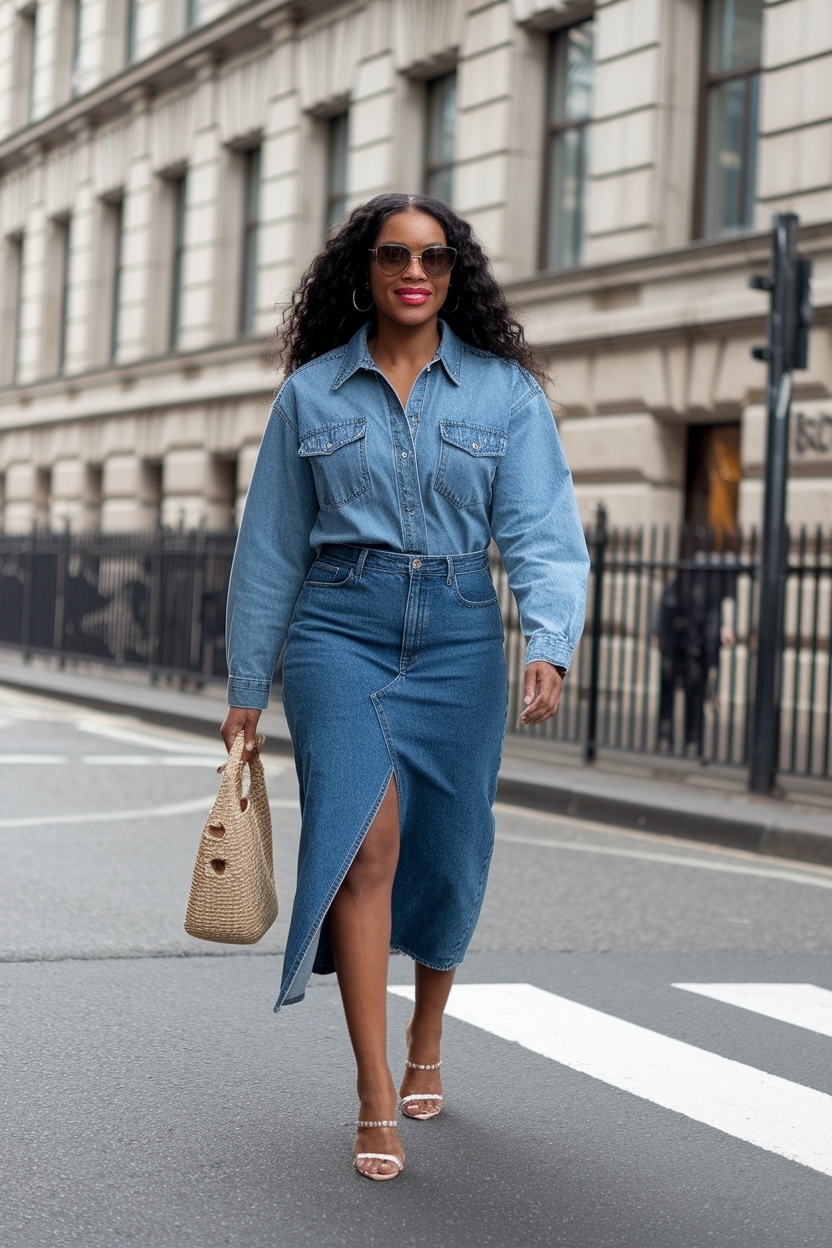Versatile Denim Jean Skirt Outfit for Black Women outfit idea