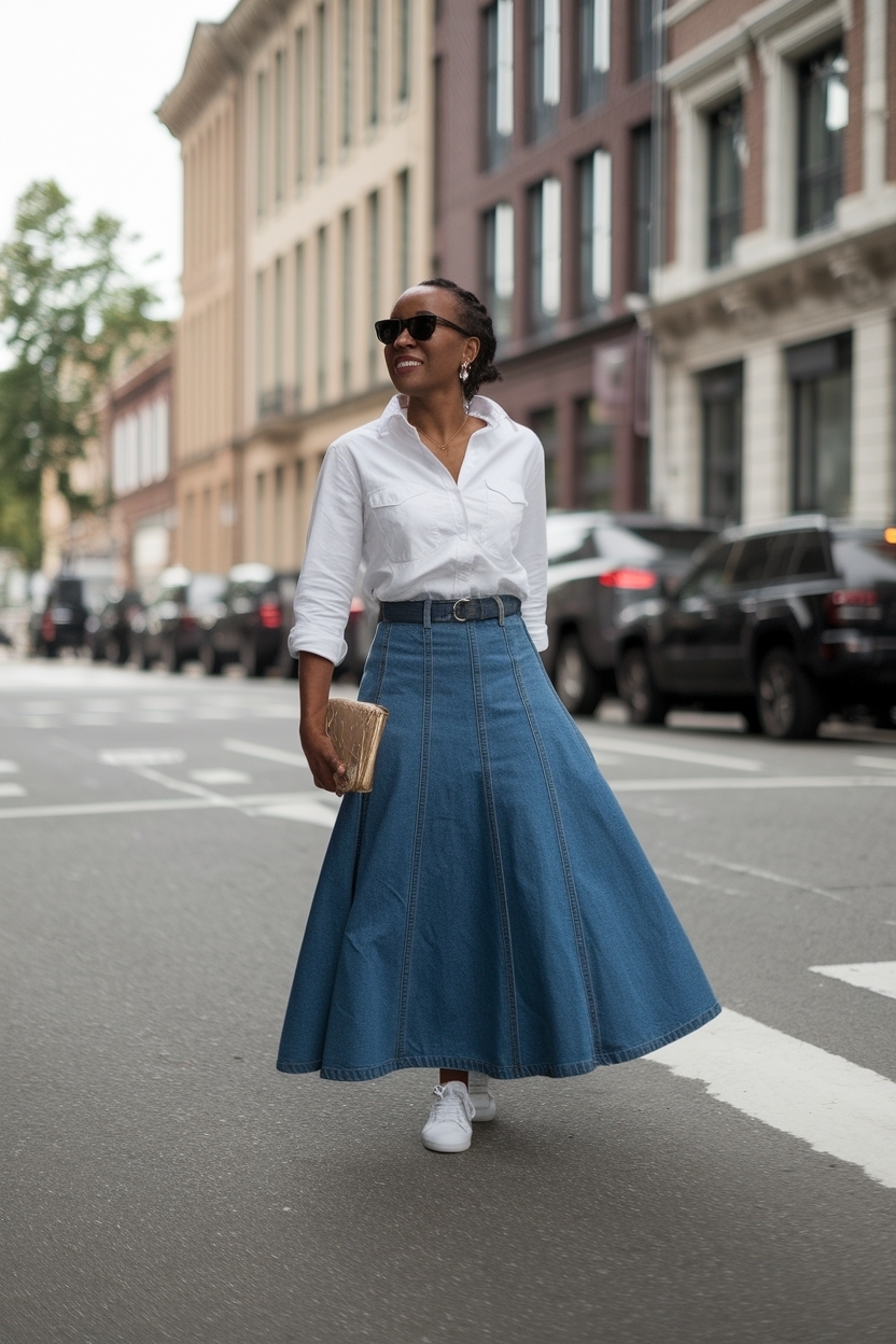 Denim Long Skirt Outfit Ideas Black Women for Elegance outfit idea