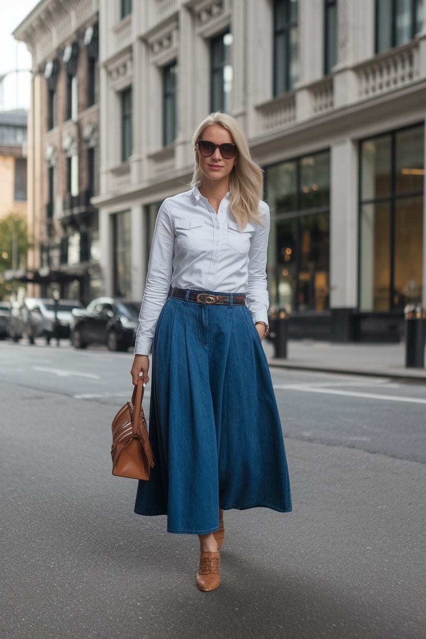 denim long skirt outfit ideas for a chic and comfy vibe outfit idea