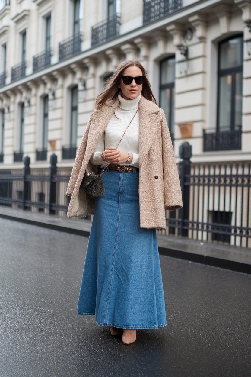 Denim Maxi Skirt Outfit Winter: Layering Ideas to Stay Warm outfit idea