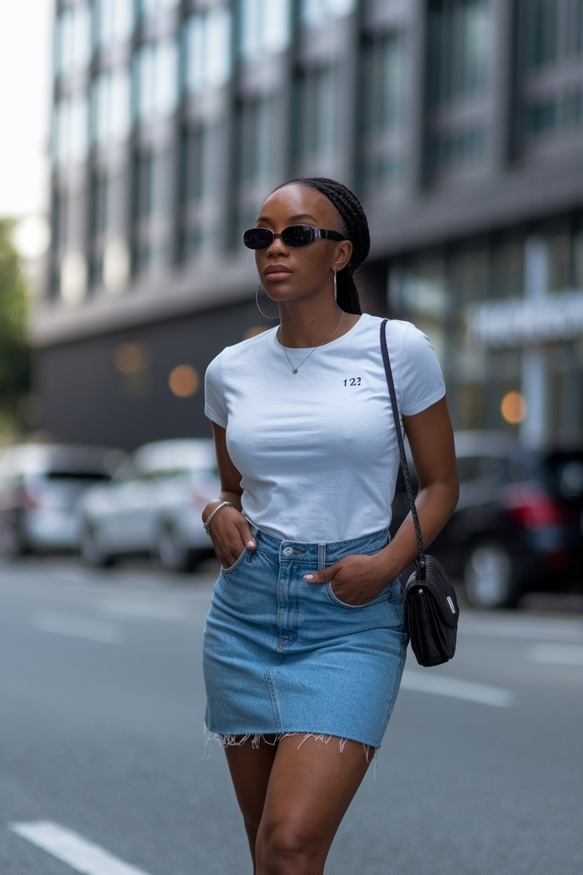 Y2K Denim Mini Skirt Outfit Ideas for Black Women outfit idea