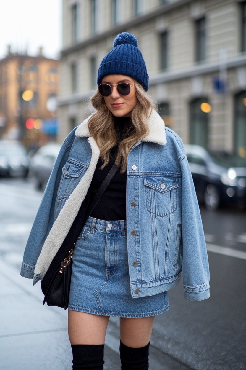 Denim Mini Skirt Outfit Winter: Chic Looks for the Cold outfit idea