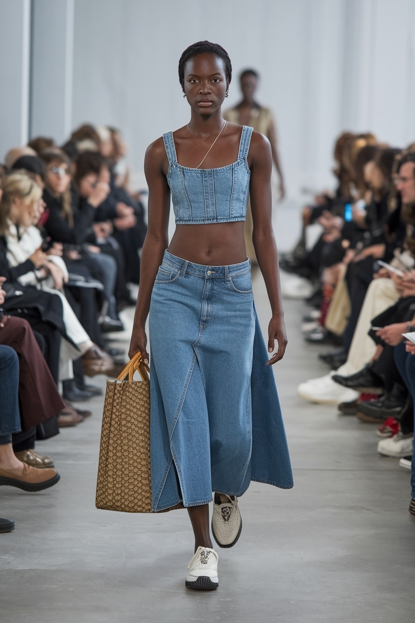 Denim Skirt Crop Top Outfit Black Women for Summer Vibes outfit idea