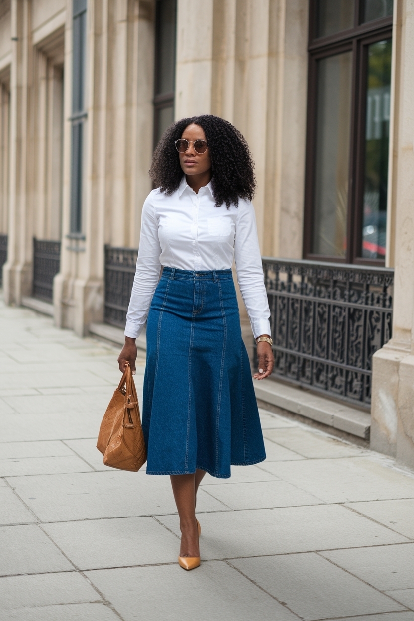 Denim Skirt Outfit Black Women for Work: Professional Yet Fun outfit idea