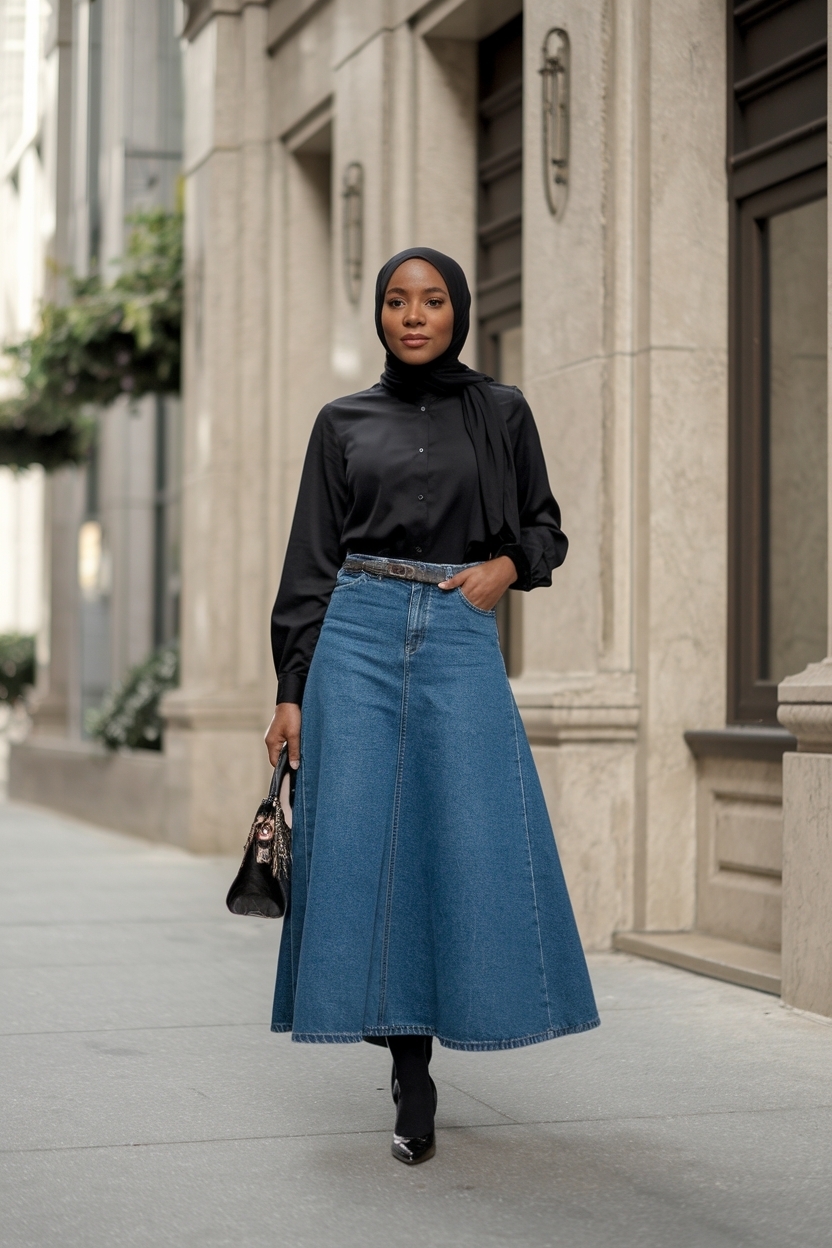 Denim Skirt Outfit Black Women Hijab: Chic and Modest Looks outfit idea