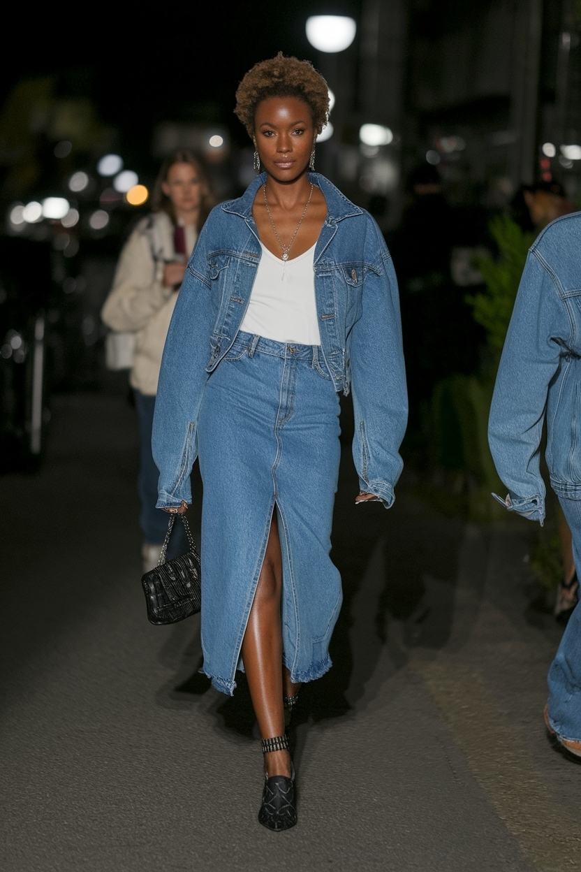 Denim Skirt Outfit Black Women Night Out: Evening Elegance outfit idea