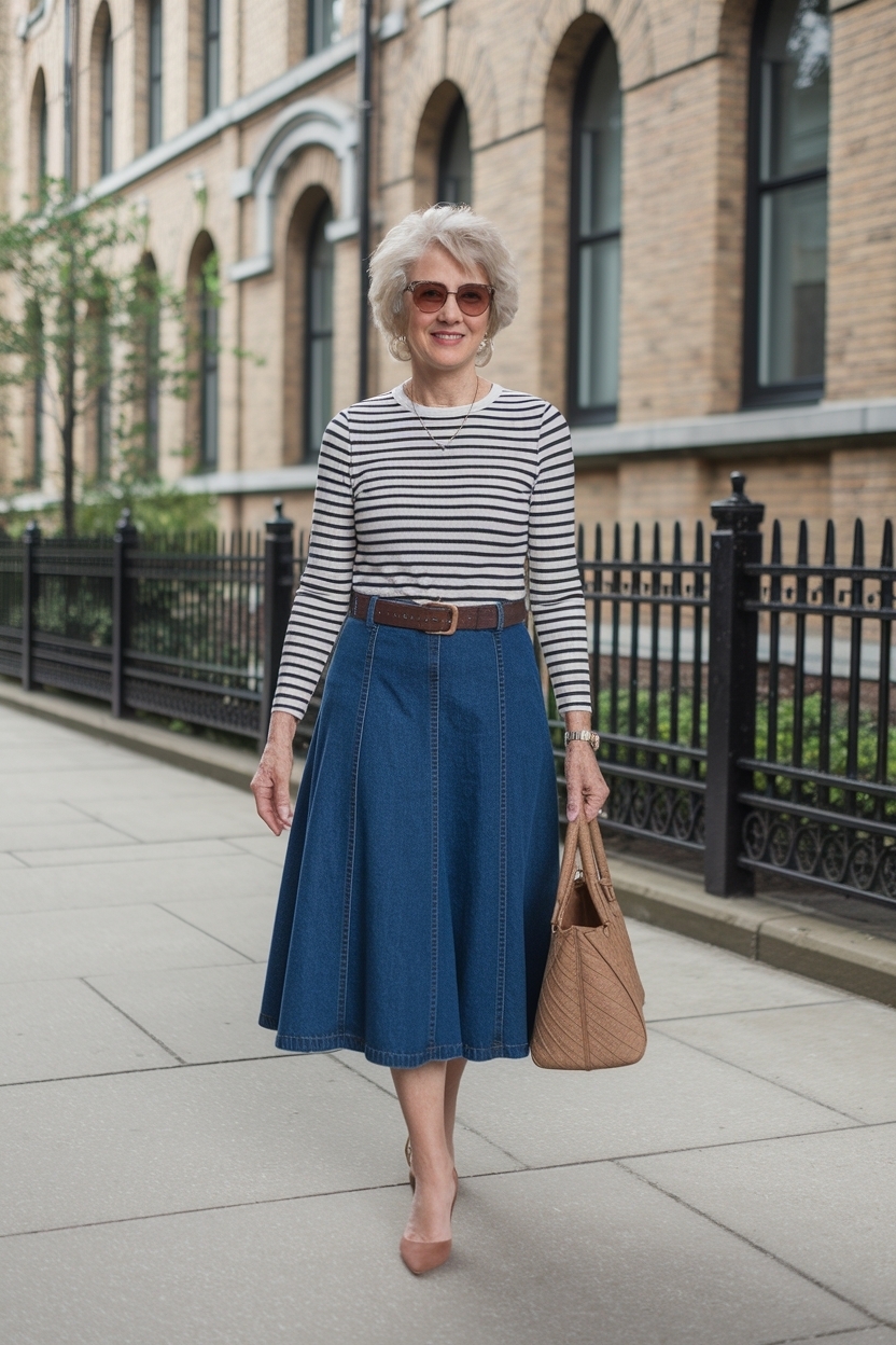 Denim Skirt Outfit for Women Over 50: Ageless Fashion outfit idea