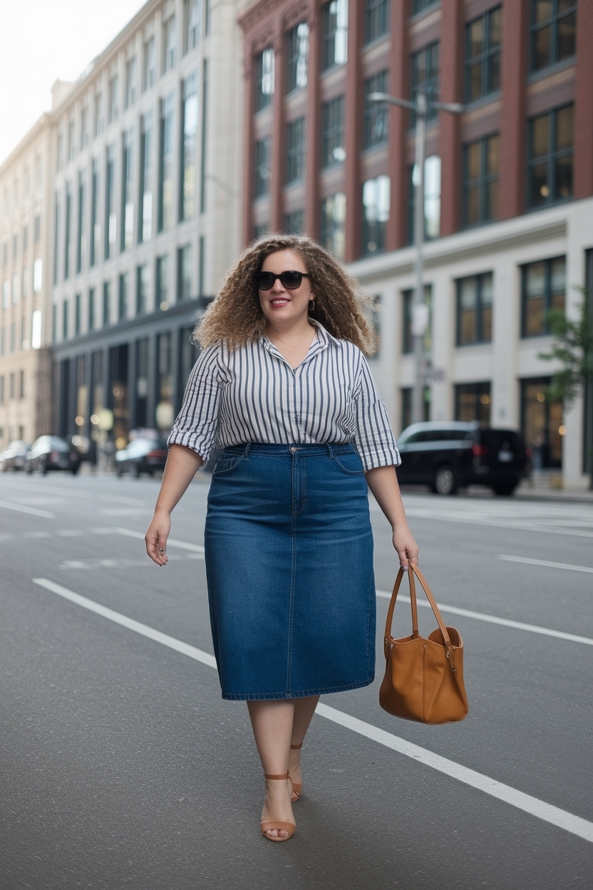 denim skirt outfit ideas for plus size women to rock outfit idea