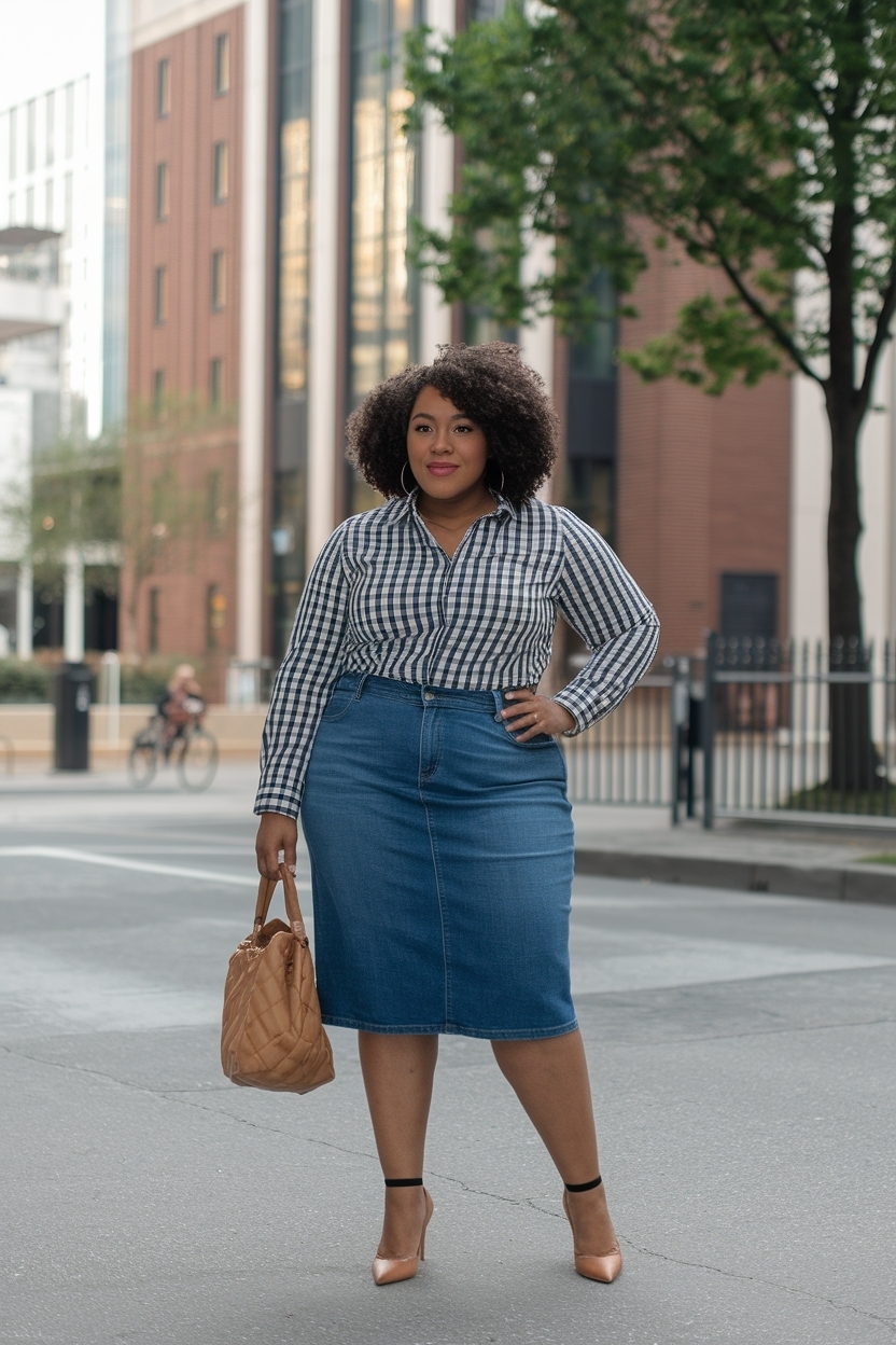Denim Skirt Outfit Plus Size Black Women: Celebrate Curves outfit idea