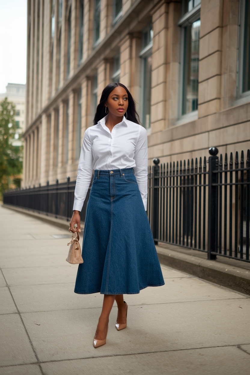 Denim Skirt Outfit with Heels Black Women: Perfect Pairings outfit idea