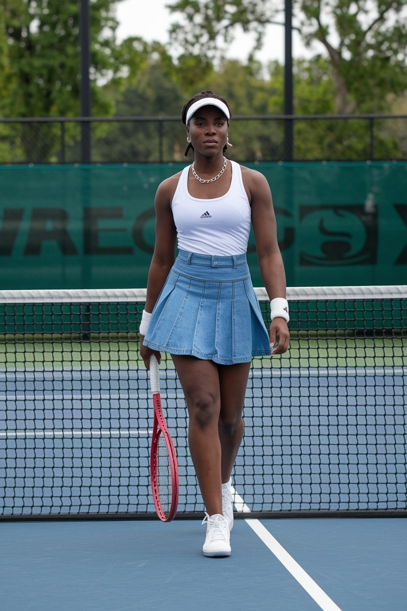 Denim Tennis Skirt Outfit Black Women: Sporty and Chic Vibes outfit idea