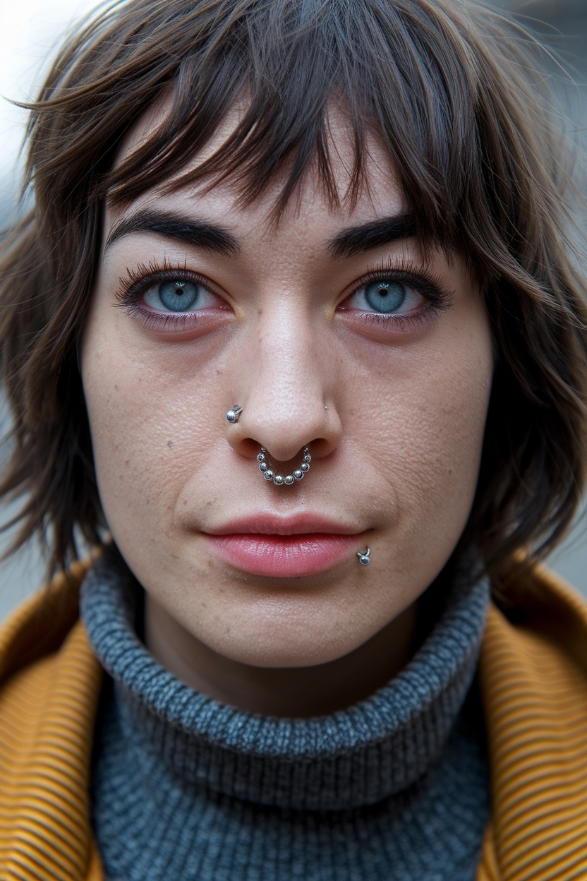 Double Nose Piercing with Septum: Edgy Combinations outfit idea