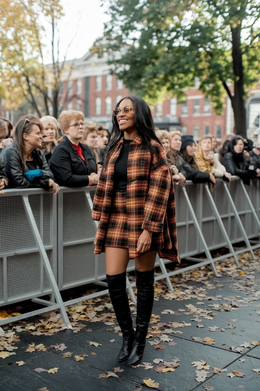 Fall Concert Outfit Black Women: Denim Skirts for Concert Season outfit idea