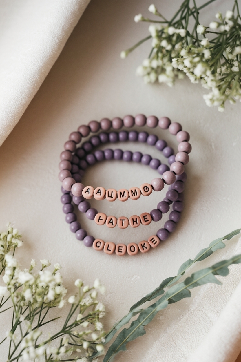 Flat Lay of Beaded Bracelets Engraved with Meaning outfit idea