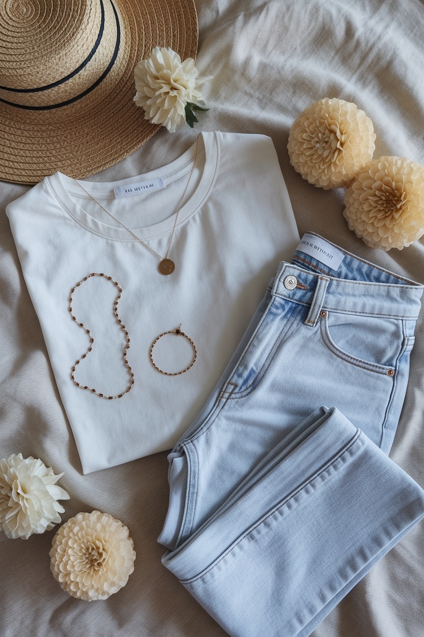 Flat Lay of Minimalist Womens Essentials: Perfect Packing Tips outfit idea