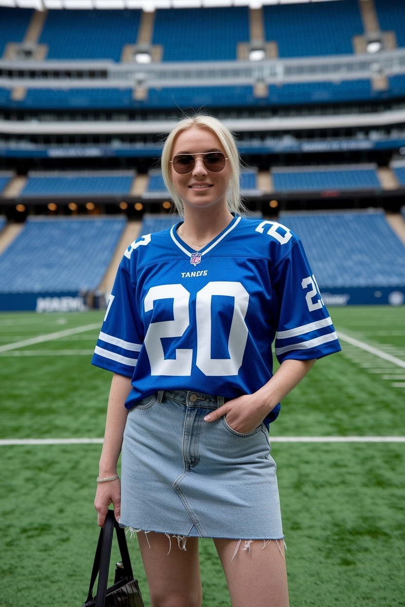 Football Jersey Outfit Women Denim Skirt: Game Day Style Tips outfit idea