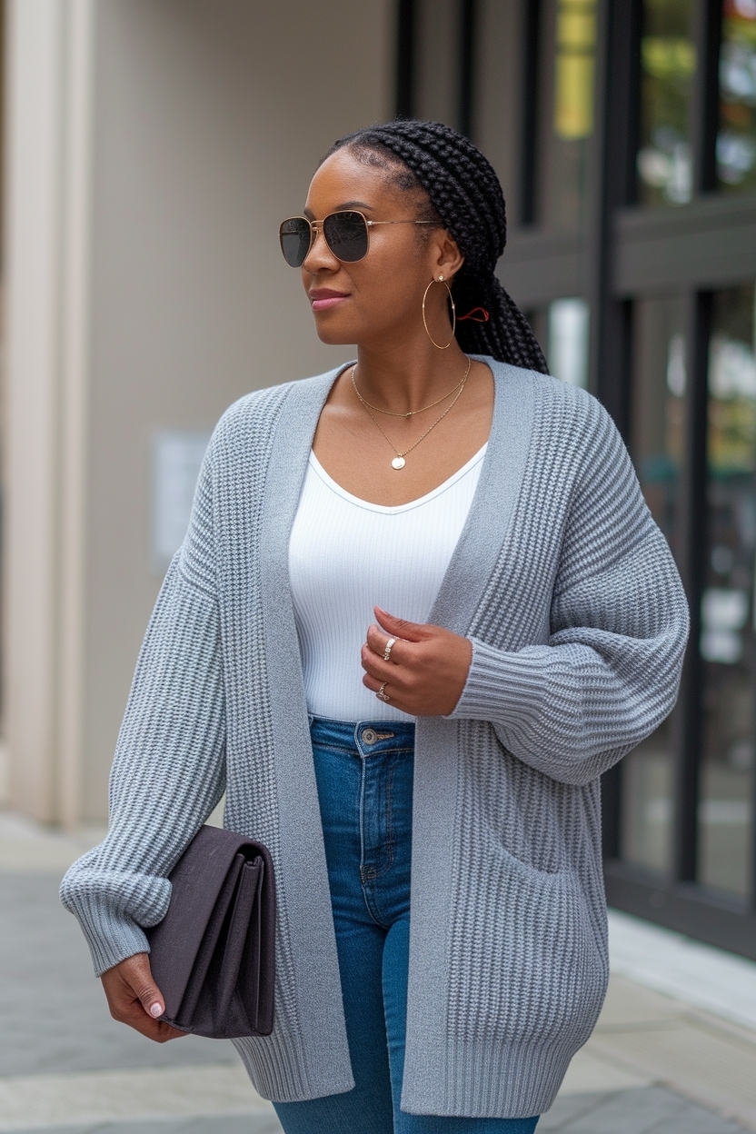 Gray Cardigan Outfit Black Women: Versatile Layering Essentials outfit idea
