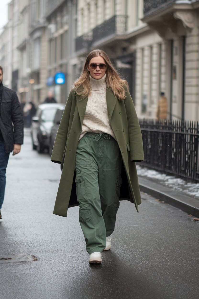 Green Cargo Pants Outfit Winter: Stylish Layering Options outfit idea