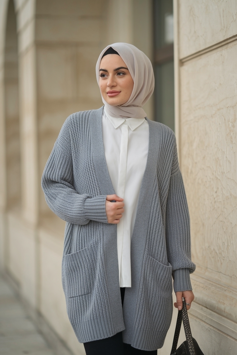 Grey Cardigan Outfit Women Hijab Styles to Embrace outfit idea