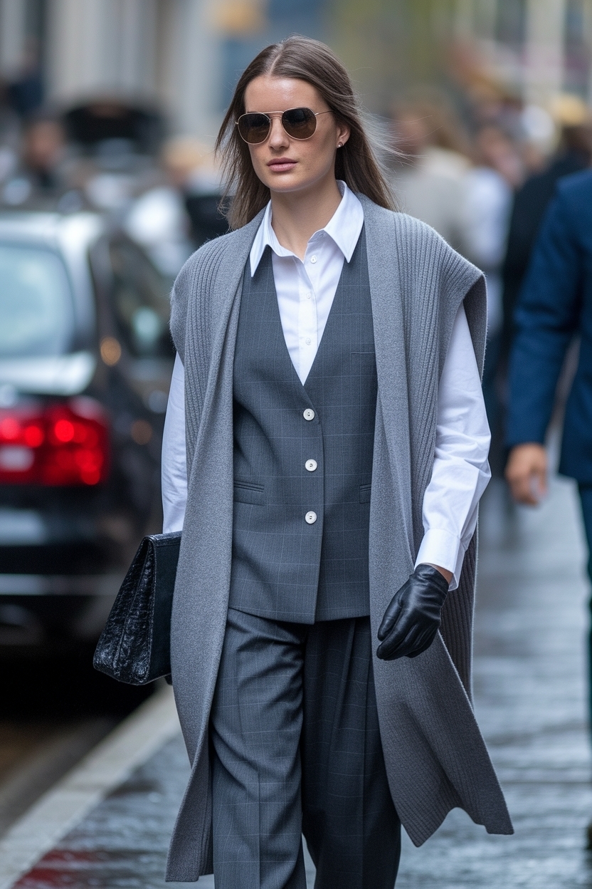 Fashionable Grey Cardigan Vest Outfit Women for Layering outfit idea