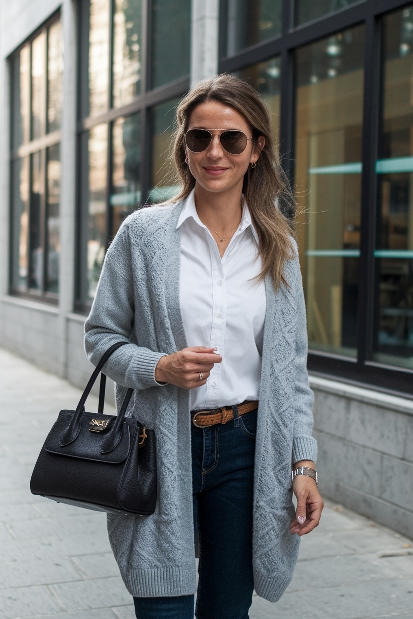 Grey Cardigan Work Outfit Women: Professional Yet Stylish outfit idea