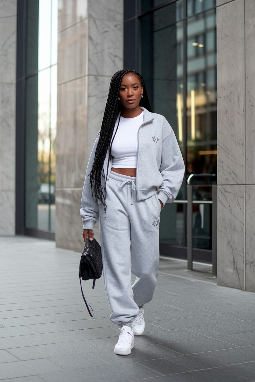 Trendy Grey Sweatpants Outfit for Black Women to Rock outfit idea